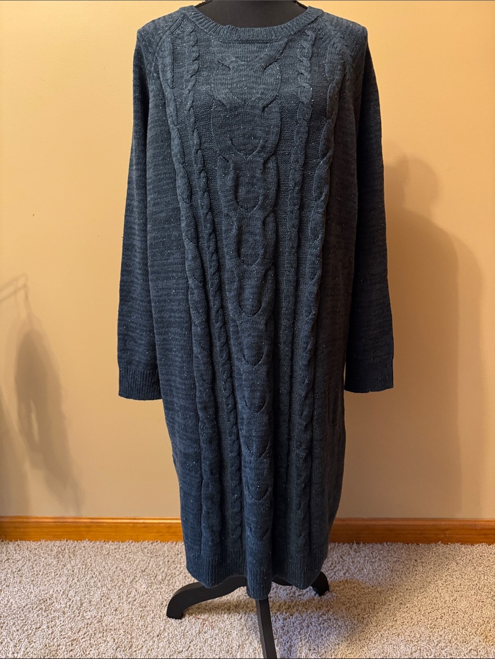 J. Jill Charcoal Cable Knit Midi Sweater Dress